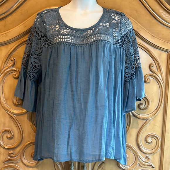forgotten grace Tops - NWOT Forgotten Grace denim blue Lacey blouse